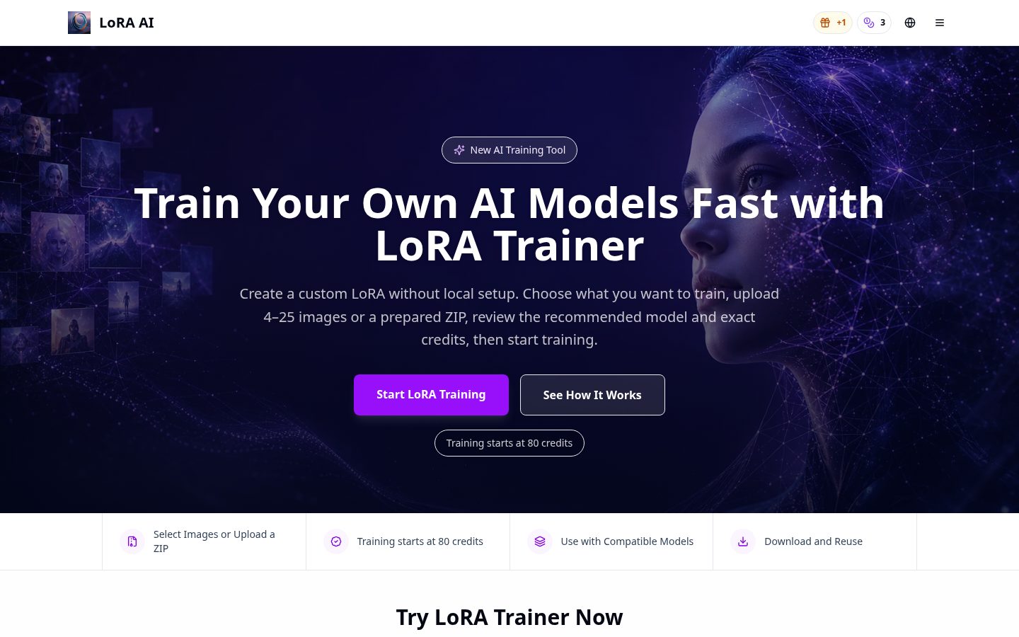 LoRA train AI Homepage