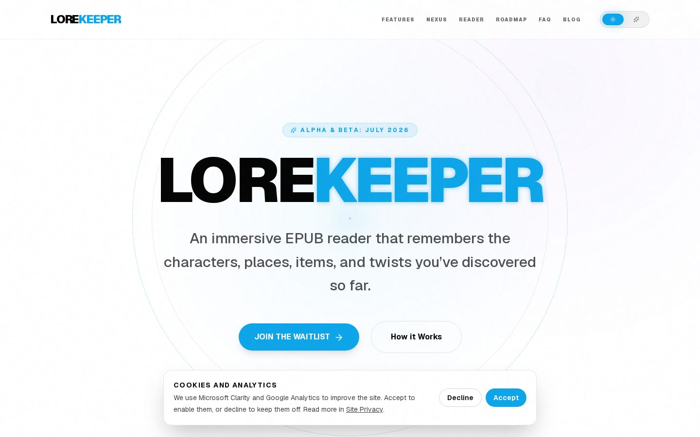 LoreKeeper Homepage