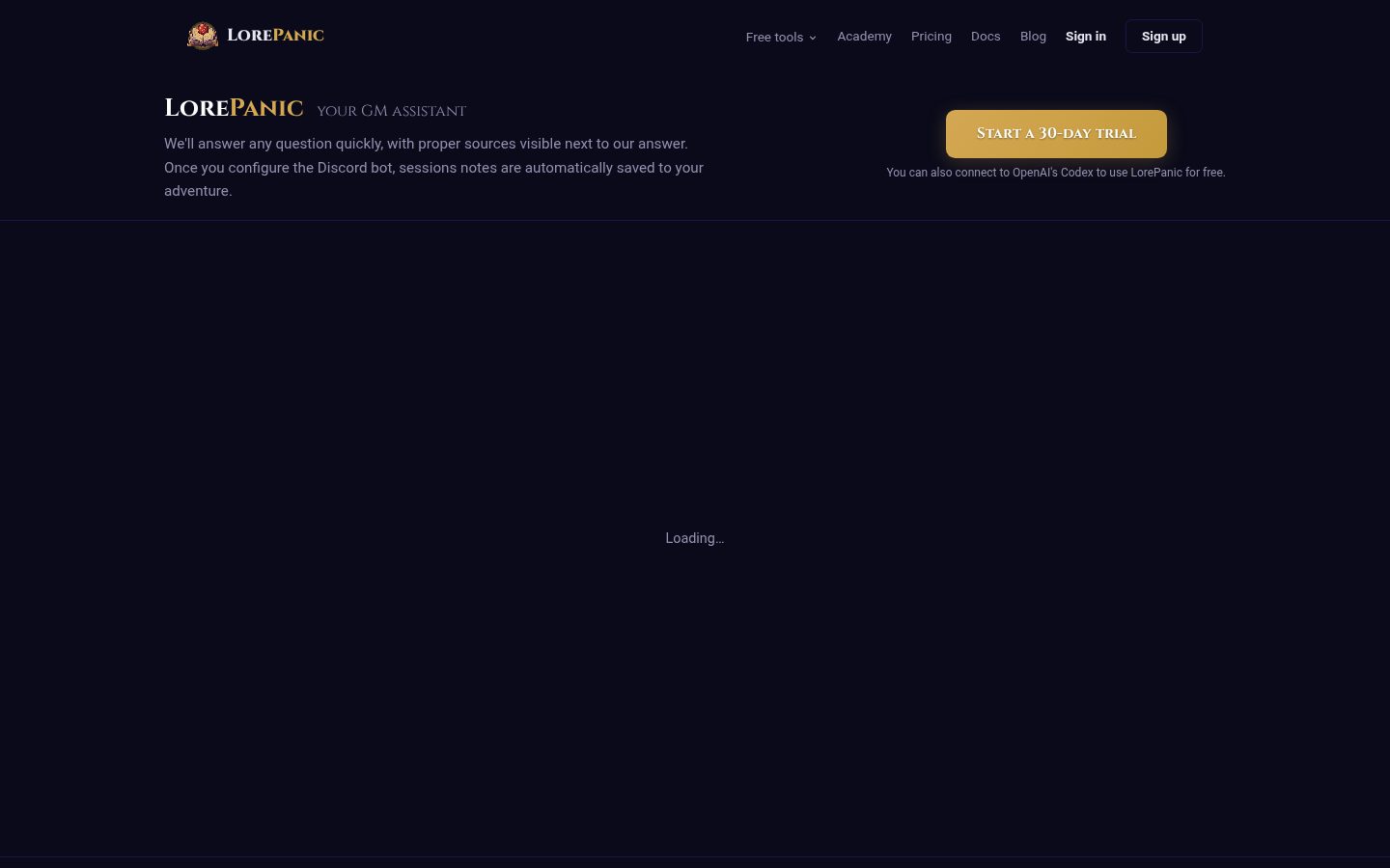 LorePanic Homepage