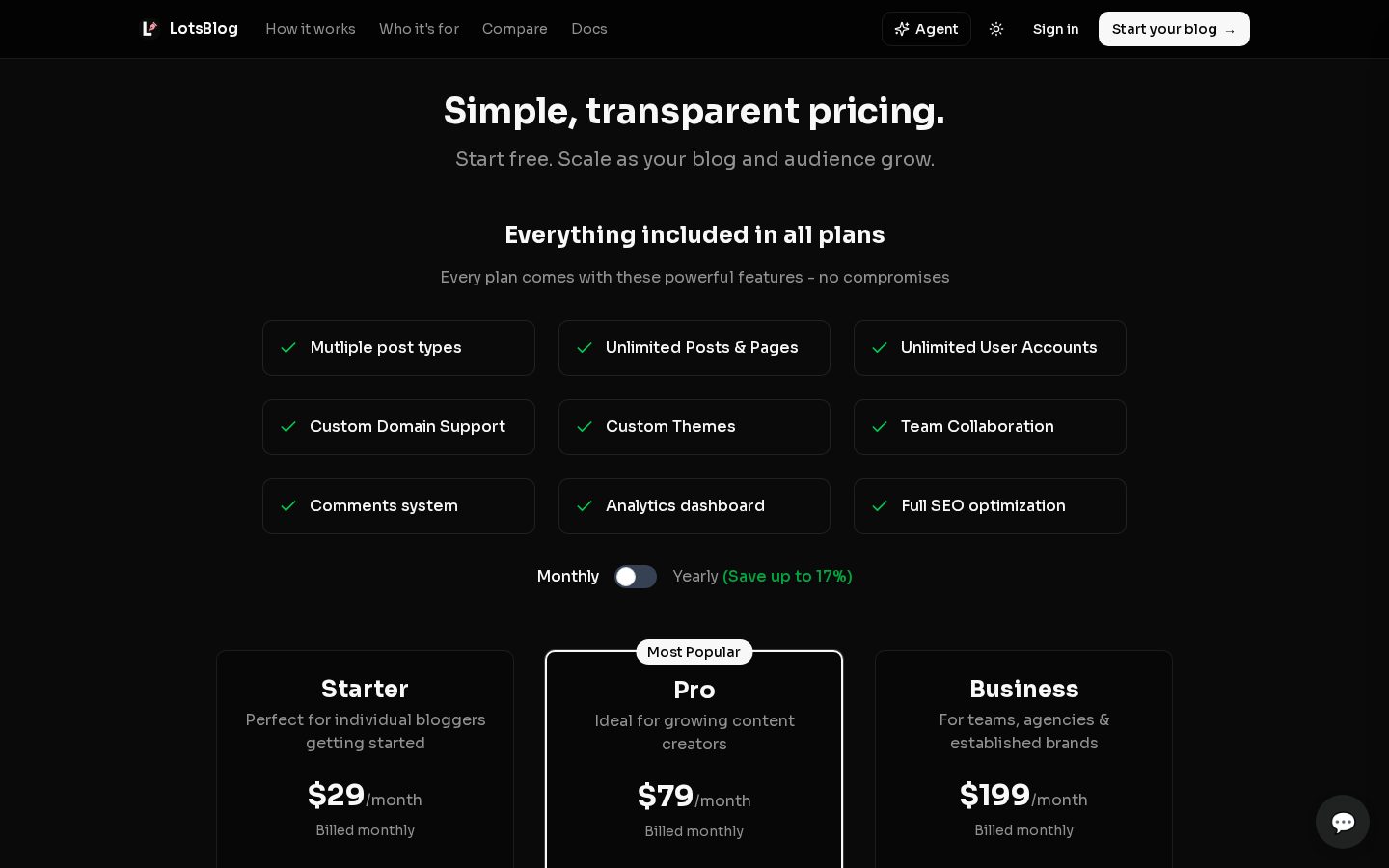 LotsBlog Pricing