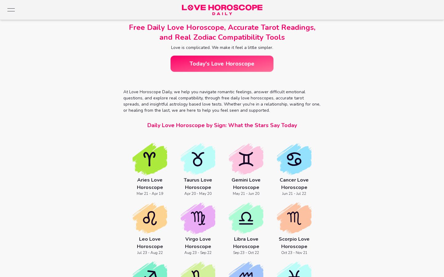 Love Horoscope Daily Homepage