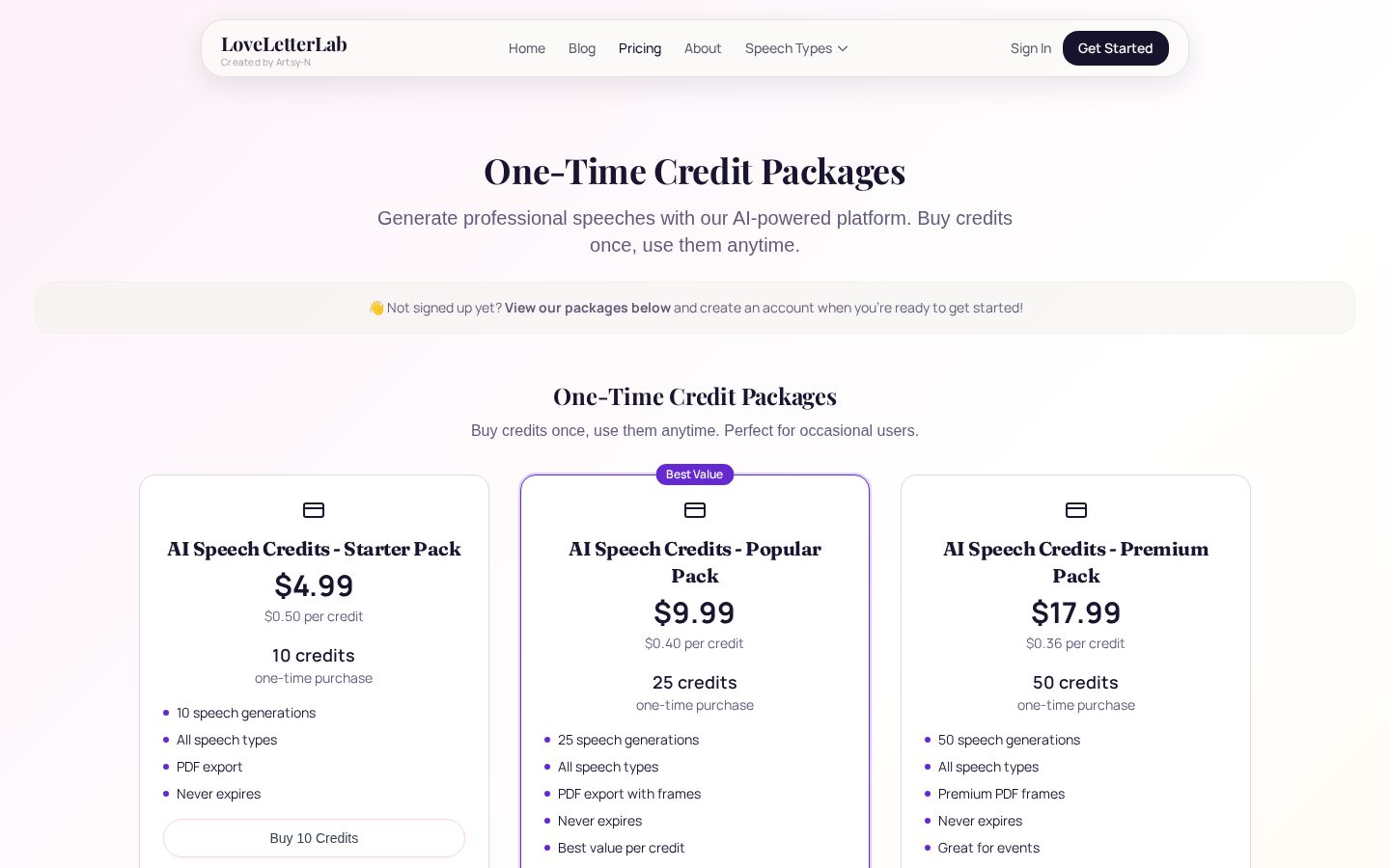 LoveLetterLab Pricing