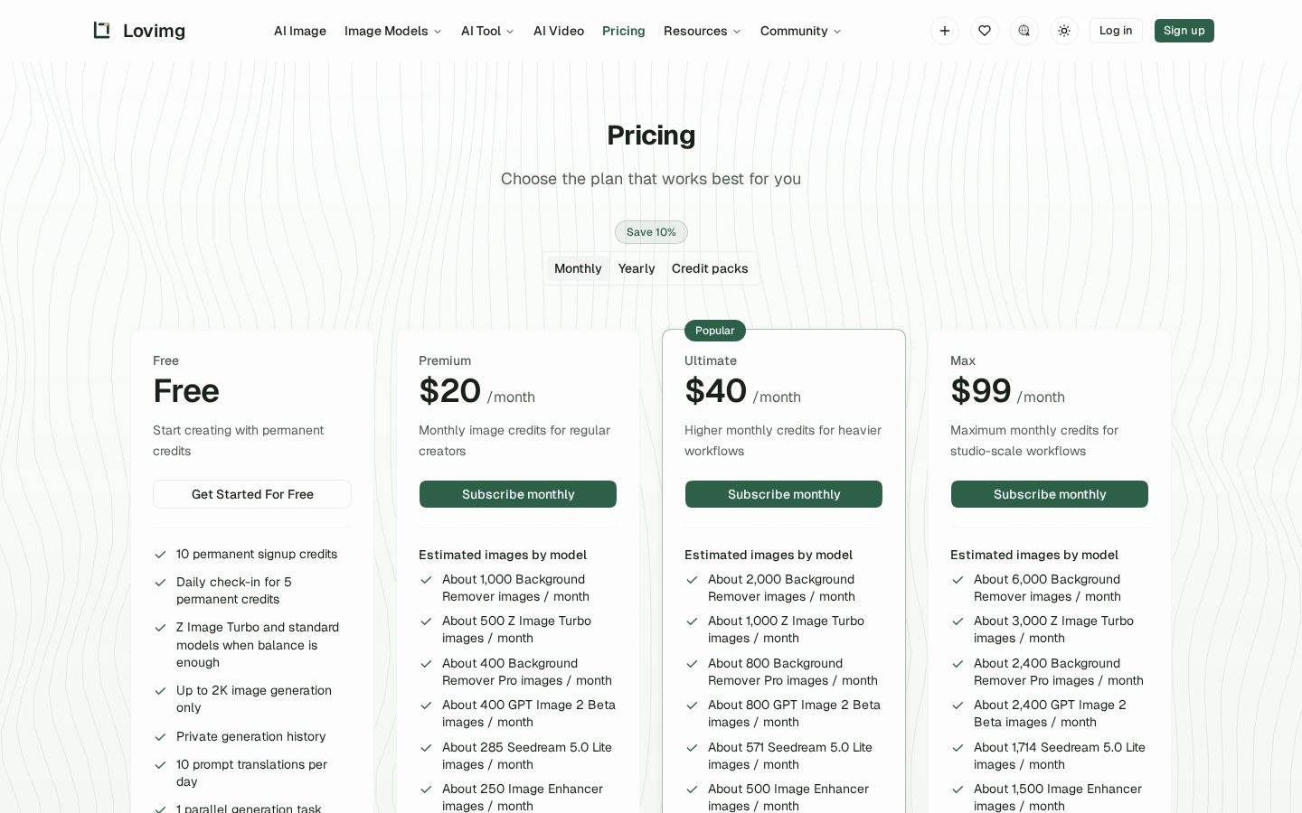 Lovimg Pricing