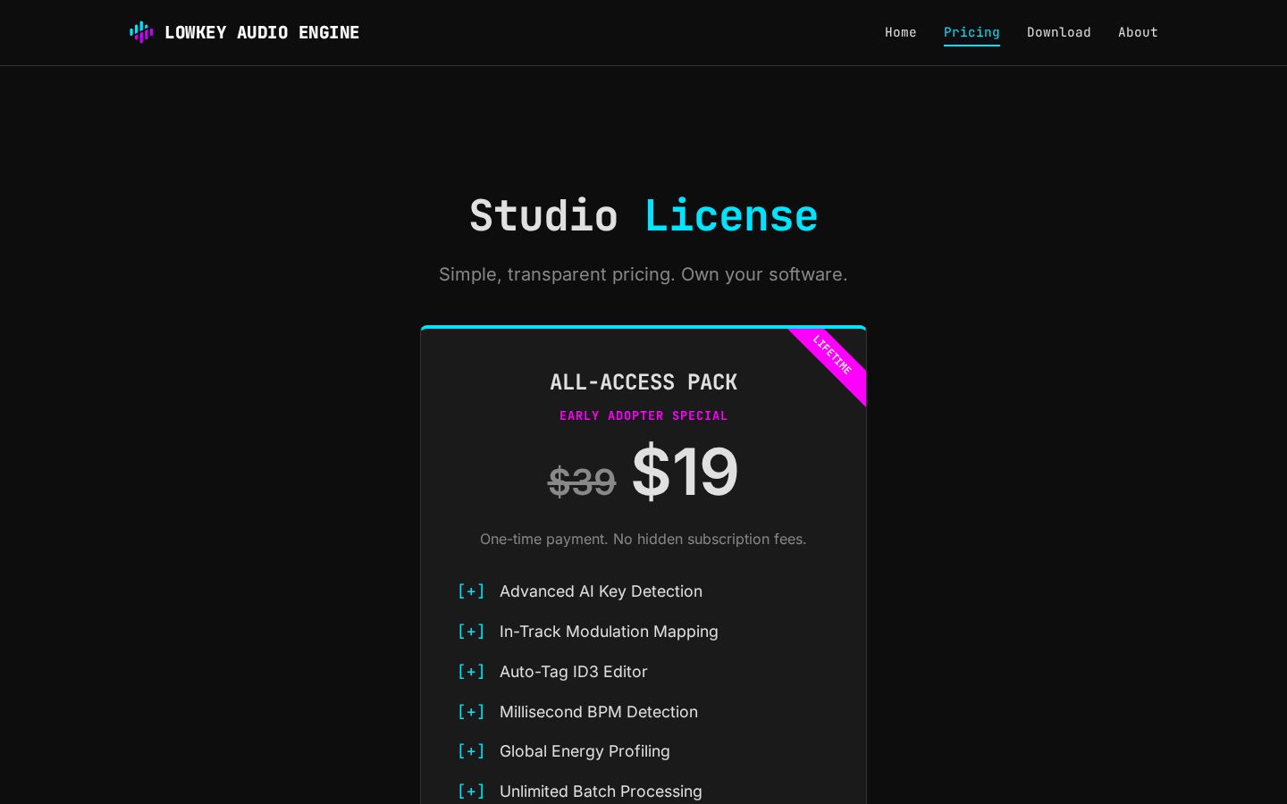 Lowkey Audio Engine Pricing