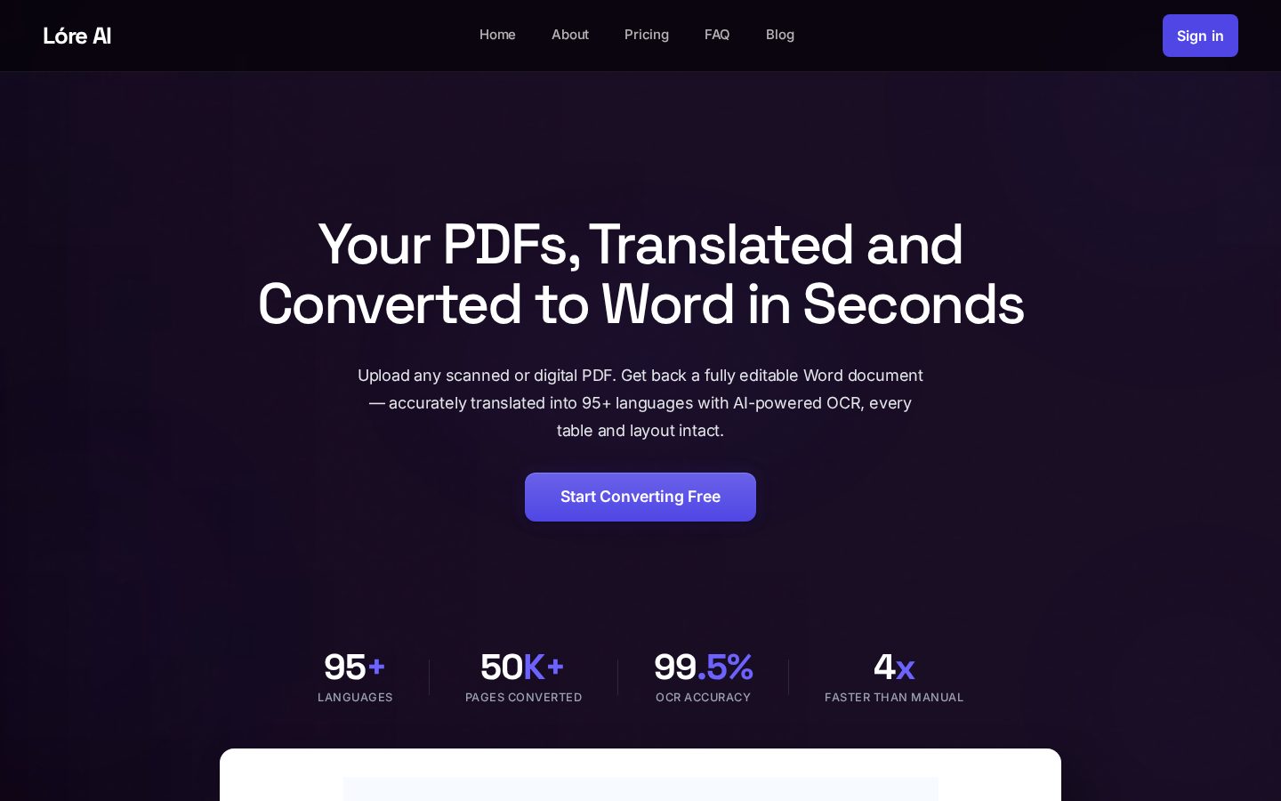 Lóre AI Homepage
