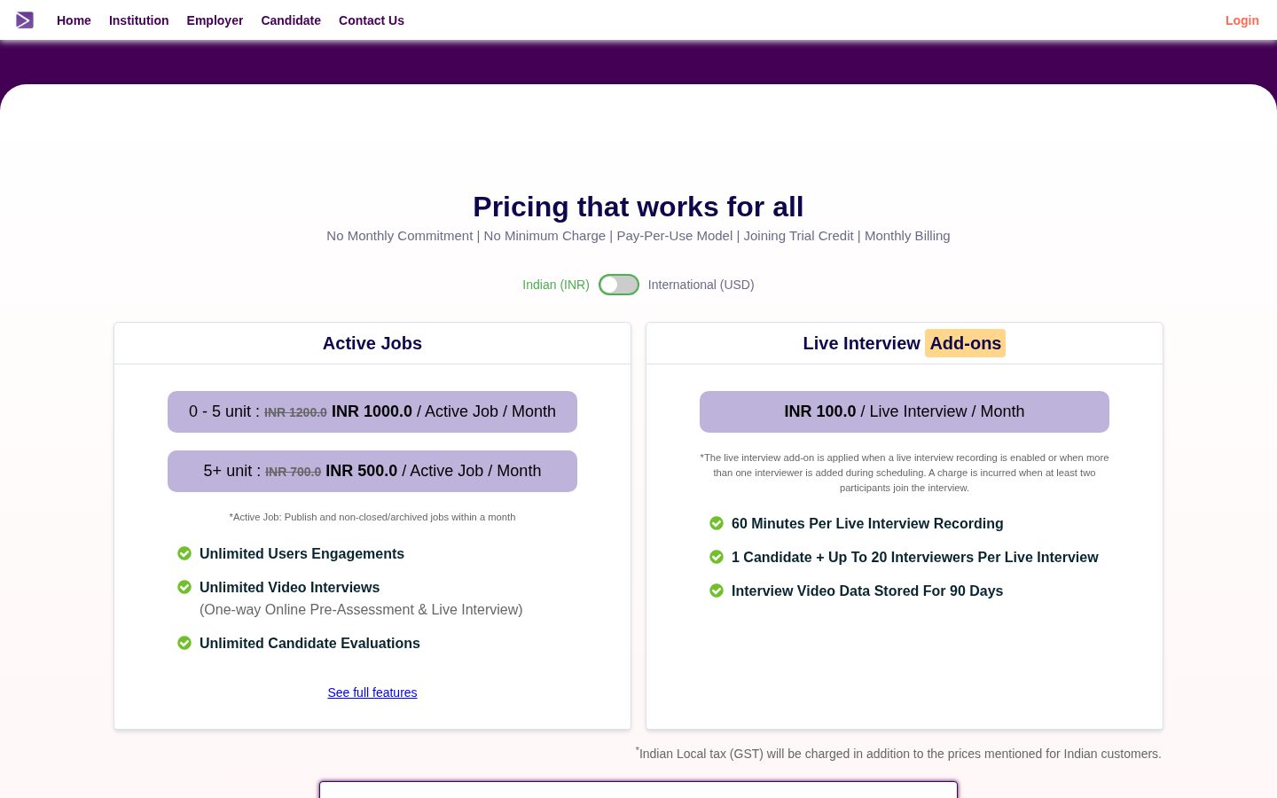 LueinHire Pricing