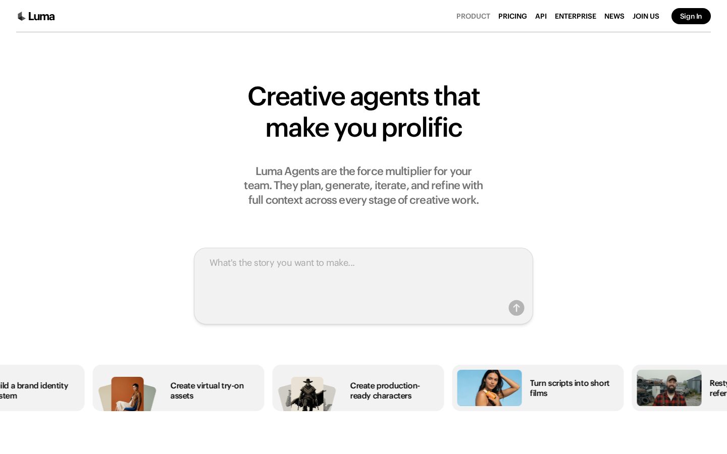 Luma AI Homepage