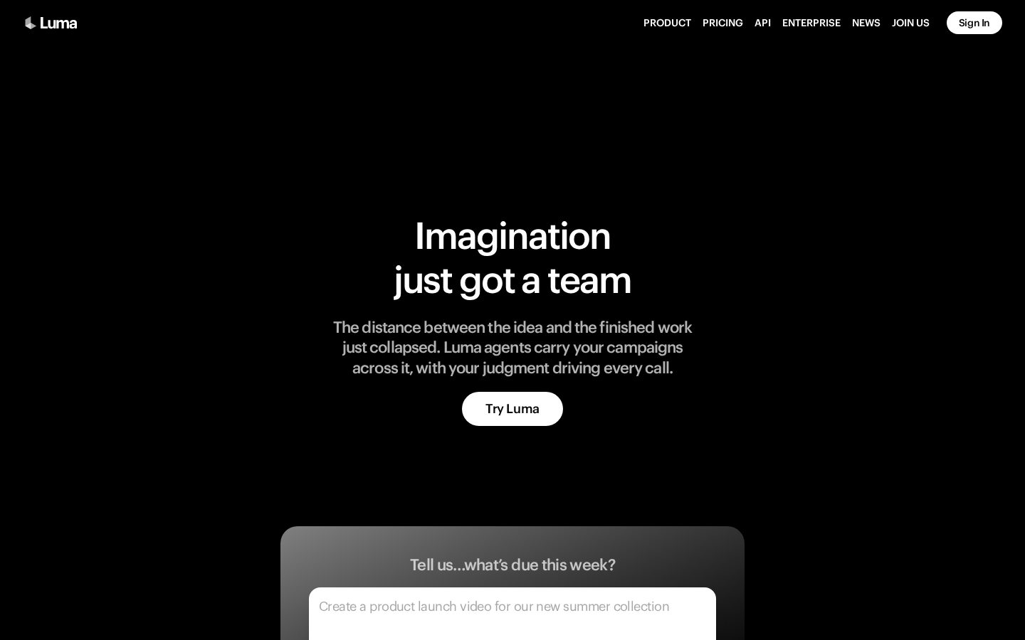 Luma Uni 1.1 API Homepage