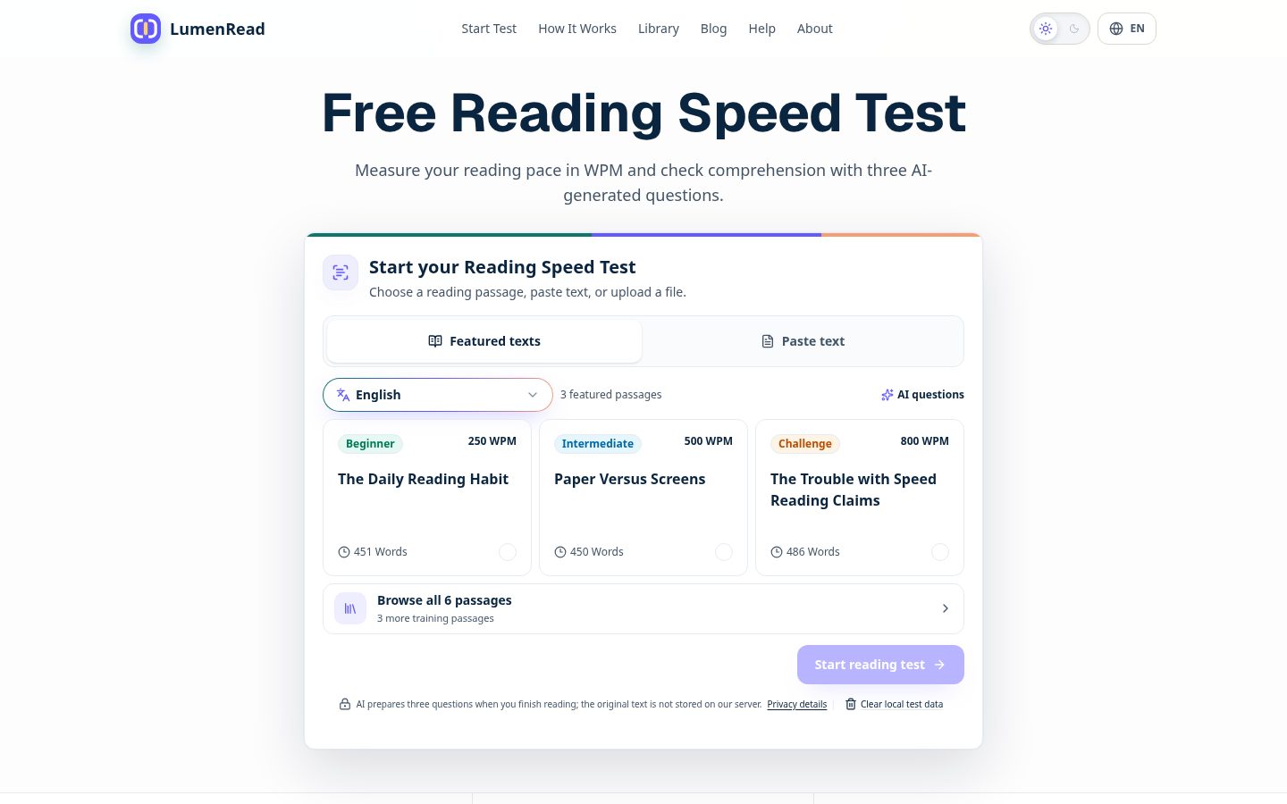 Lumen Read Homepage