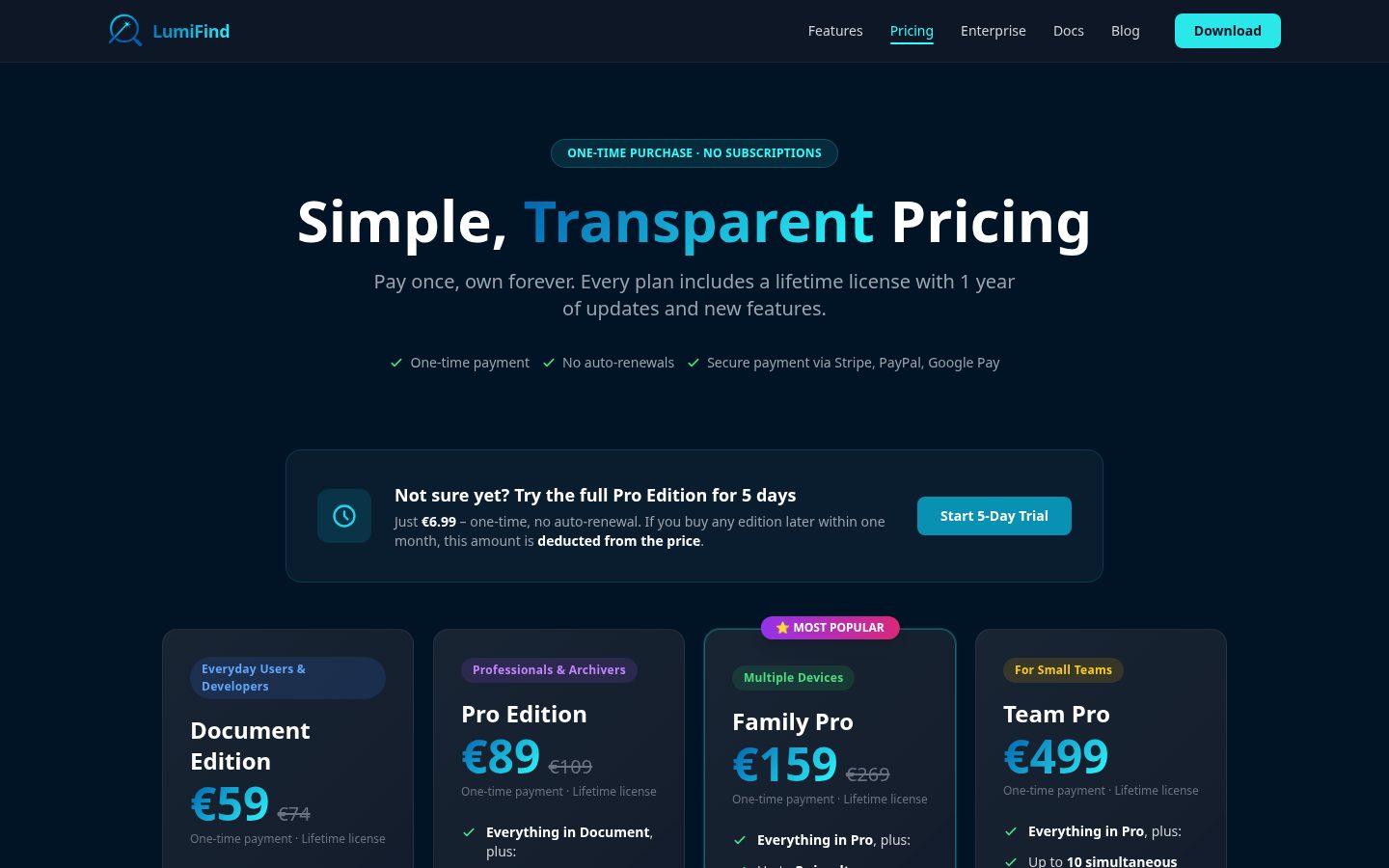 LumiFind Pricing