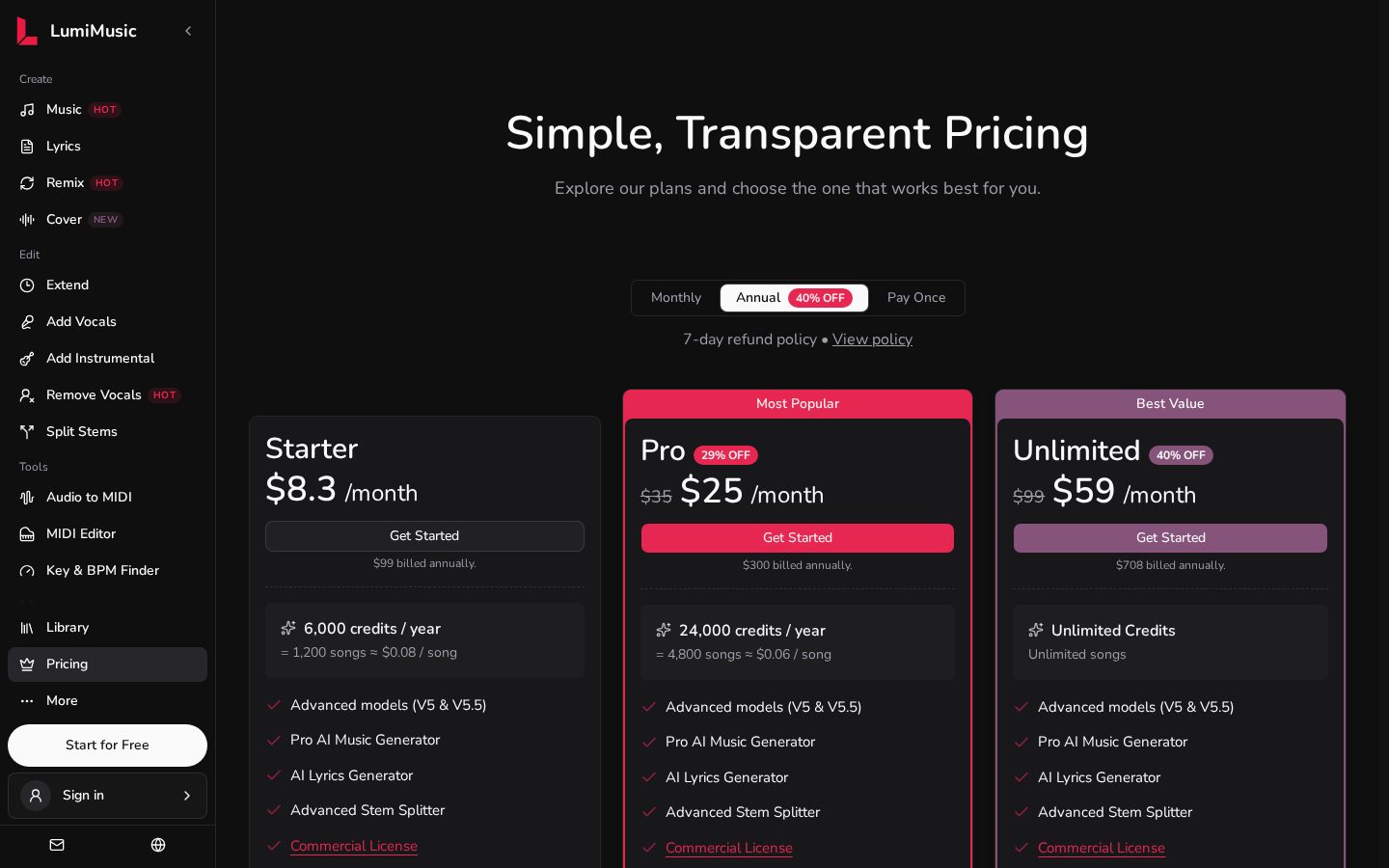 LumiMusic Pricing