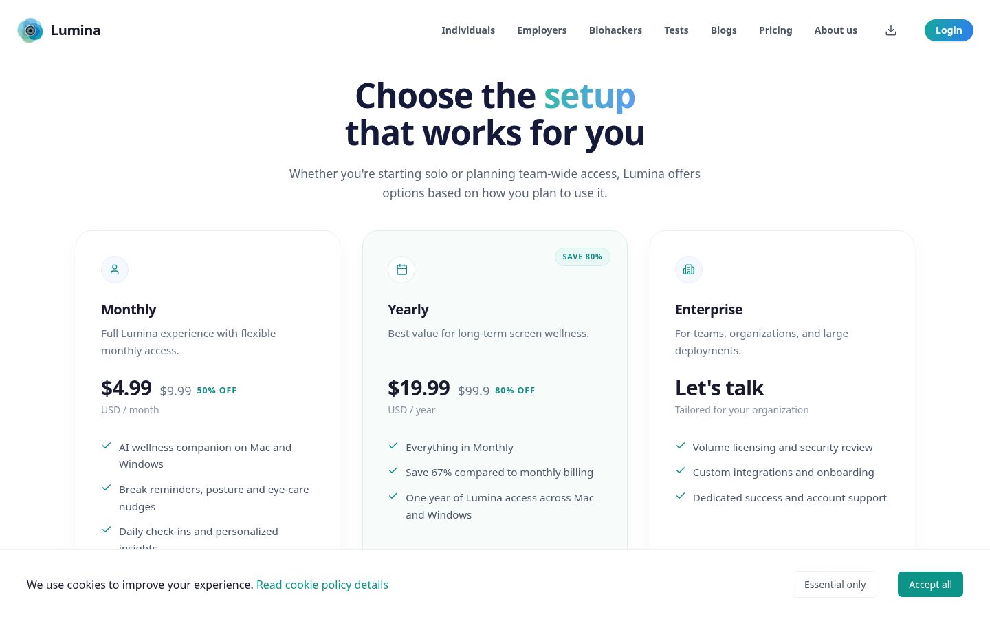 Lumina AI Wellness Pricing