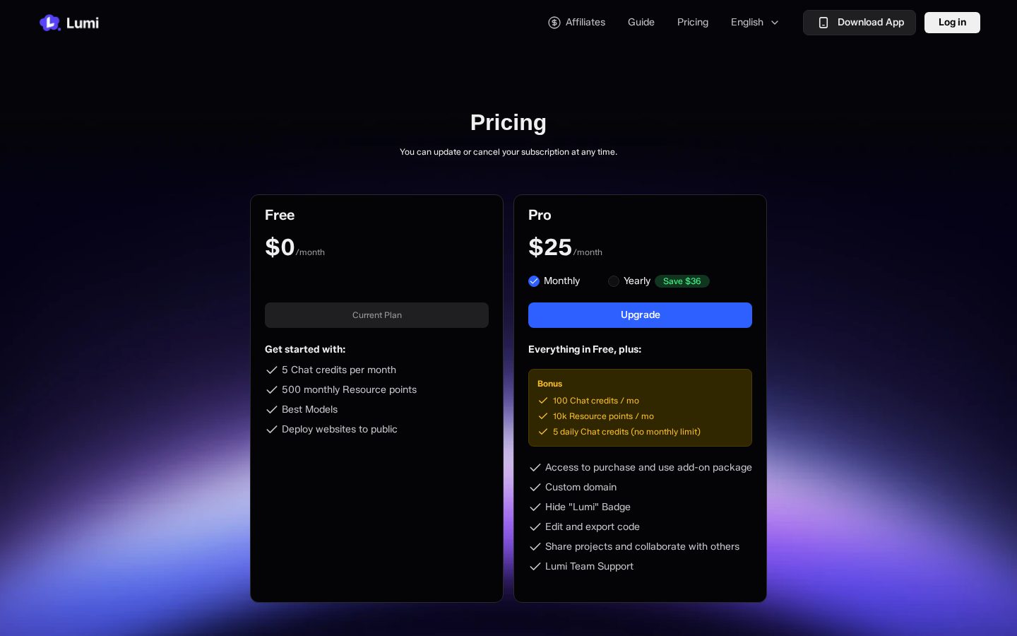 Lumi.new Pricing