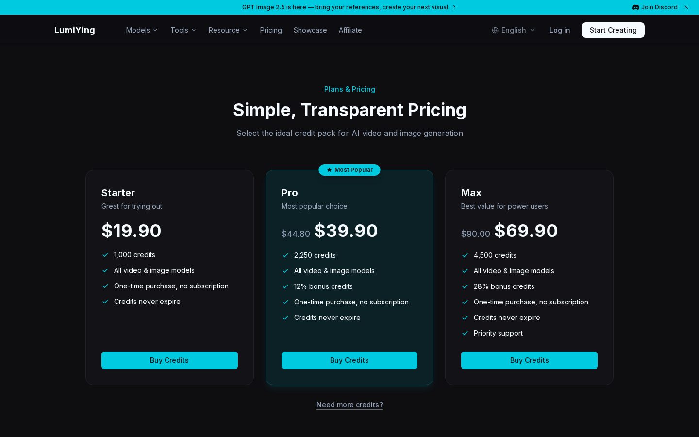 LumiYing Pricing