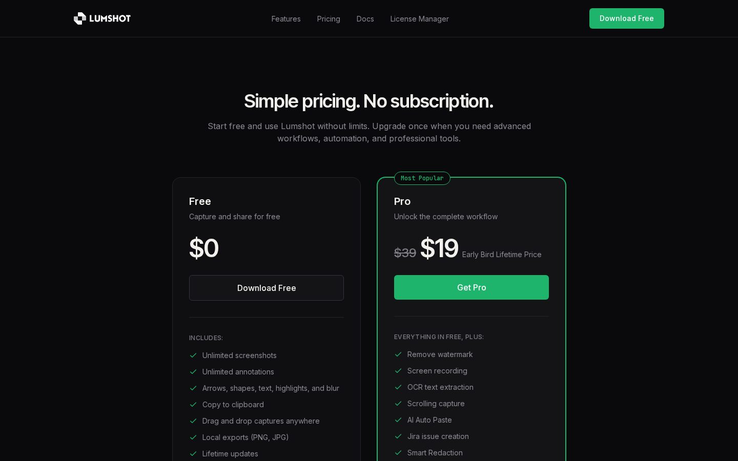 Lumshot Pricing