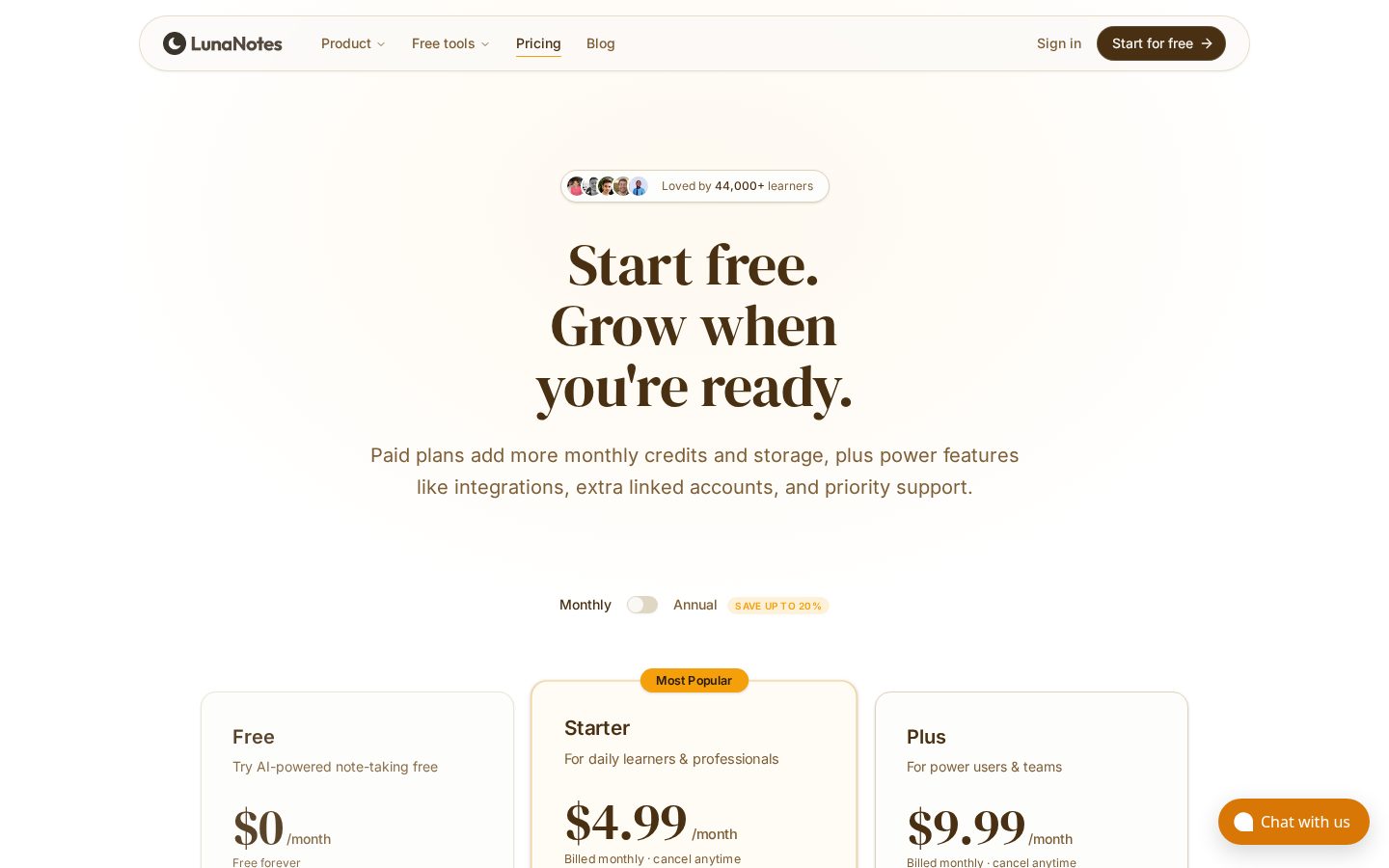 LunaNotes Pricing