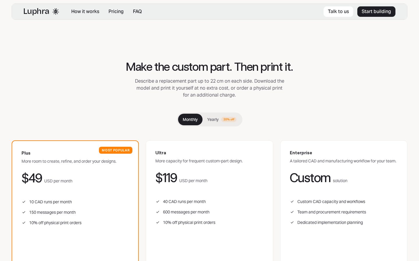 Luphra Pricing
