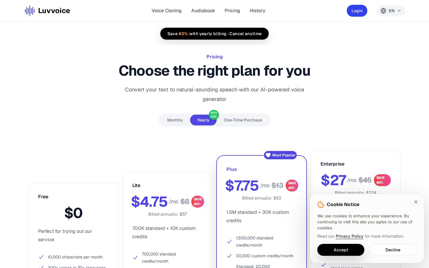 Luvvoice Pricing