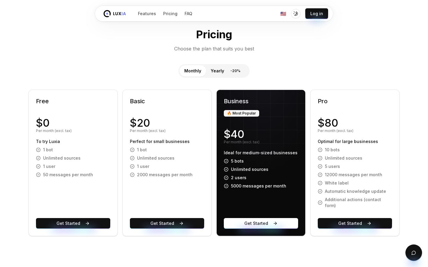 Luxia Pricing