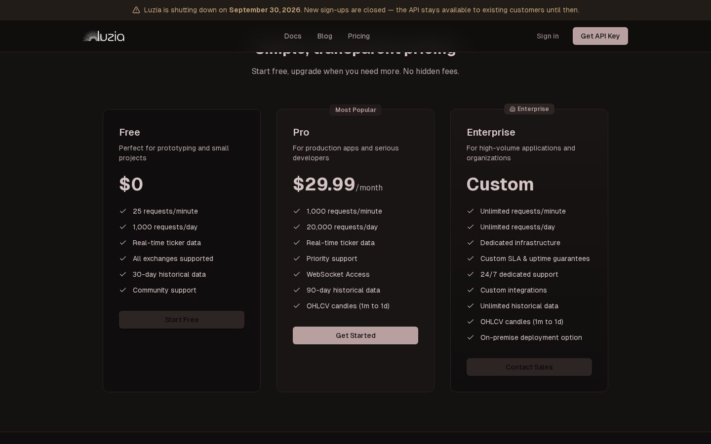 Luzia API Pricing