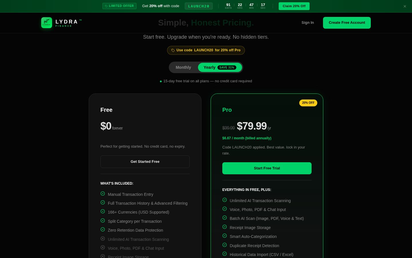 Lydra Finance Pricing