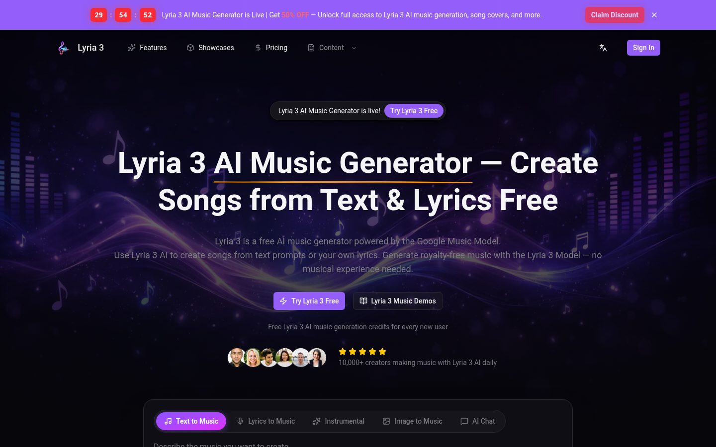 Lyria 3 AI Music Generator Homepage