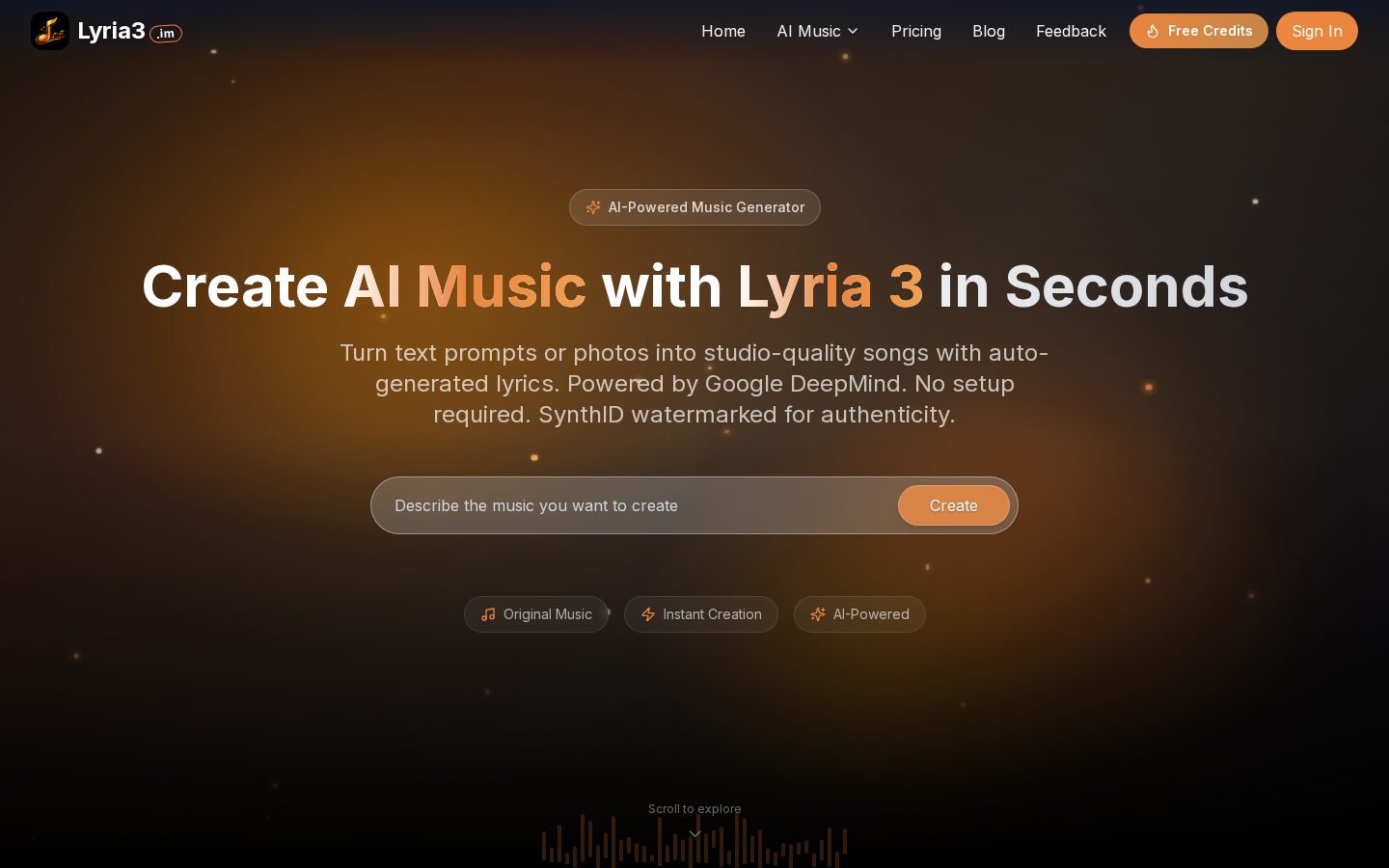 Lyria 3 Music Generator Homepage