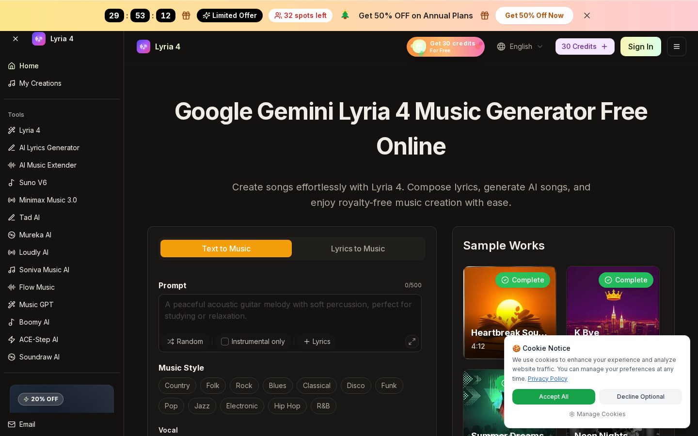 Lyria 4 AI Music Generator Homepage