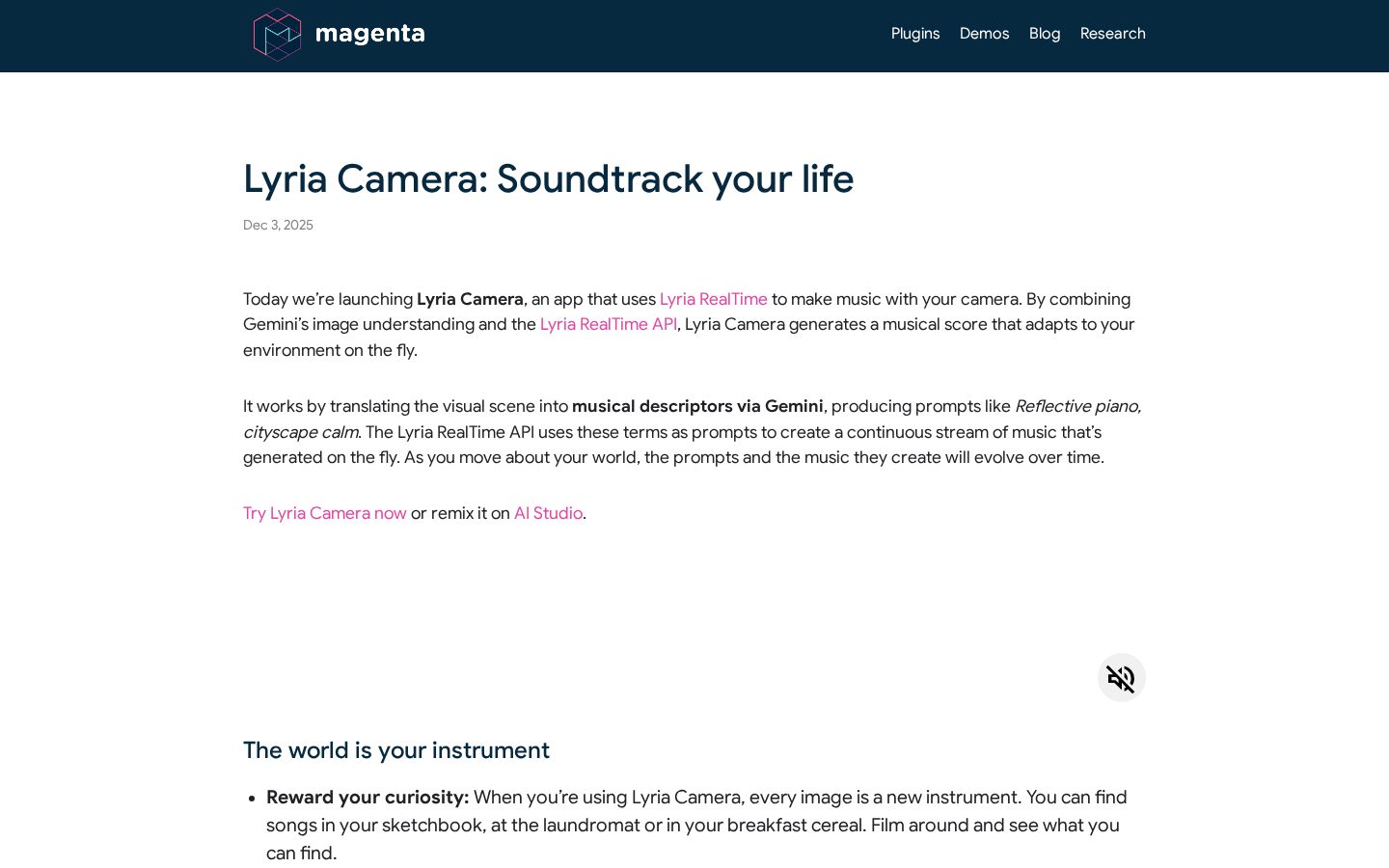 Lyria Camera by Google DeepMind Homepage