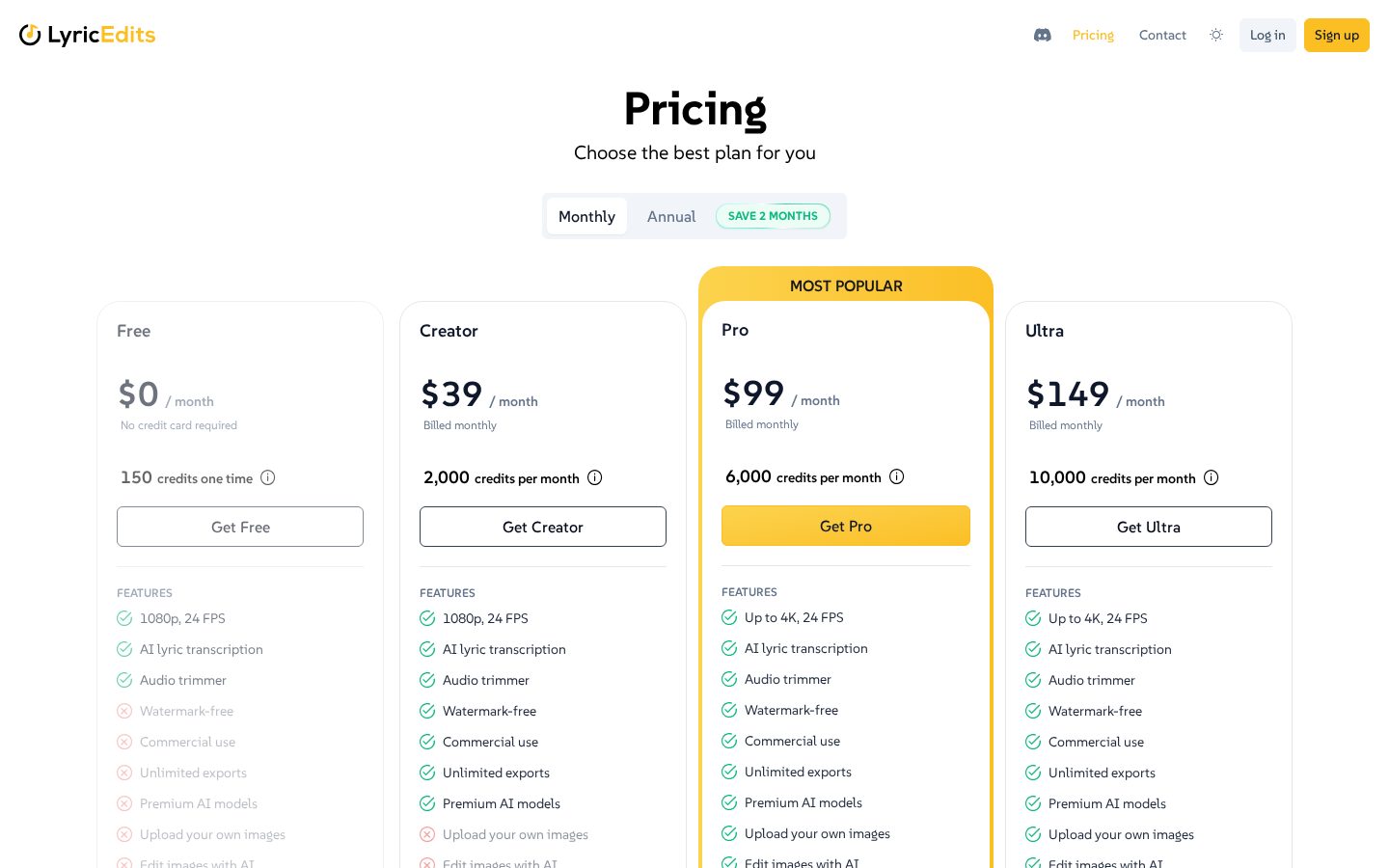 LyricEdits Pricing