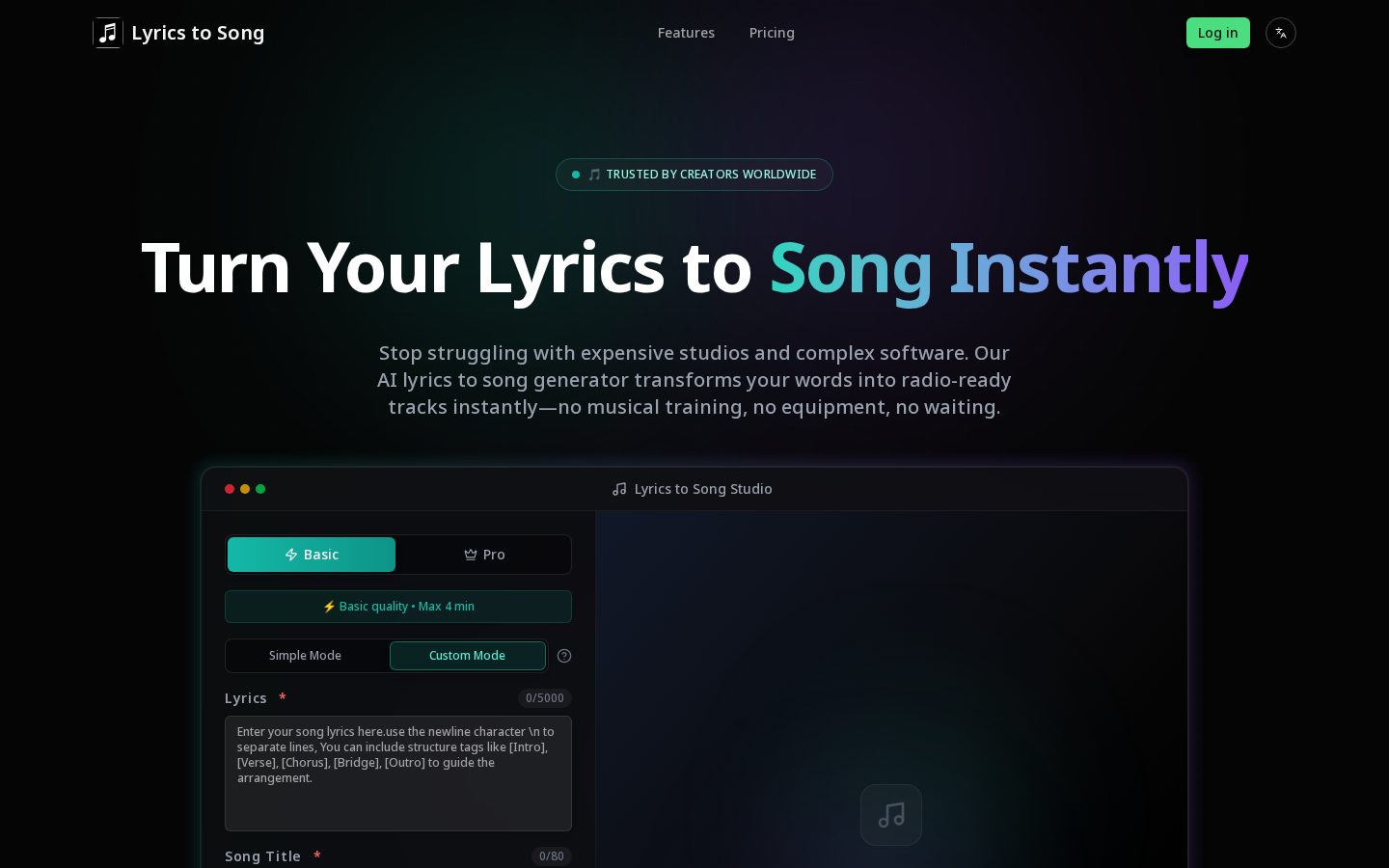 Lyrics to Song Homepage