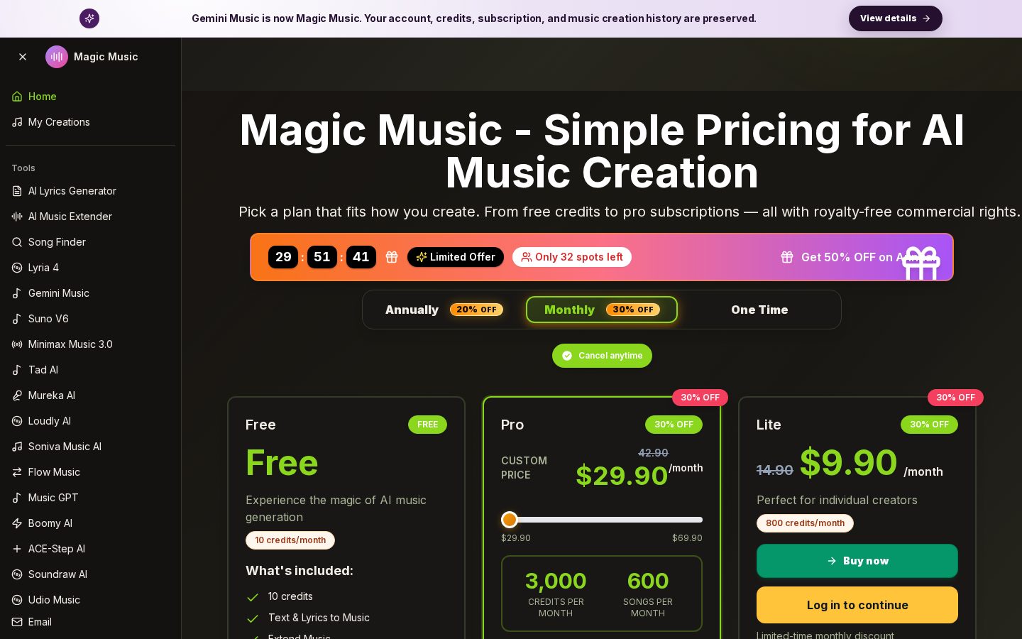 Magic Music AI Music Generator Pricing