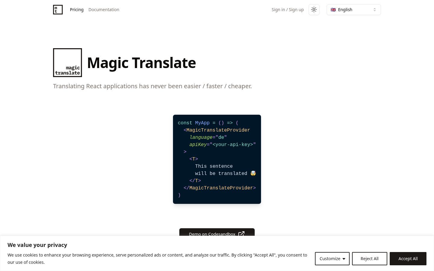 Magic Translate Homepage