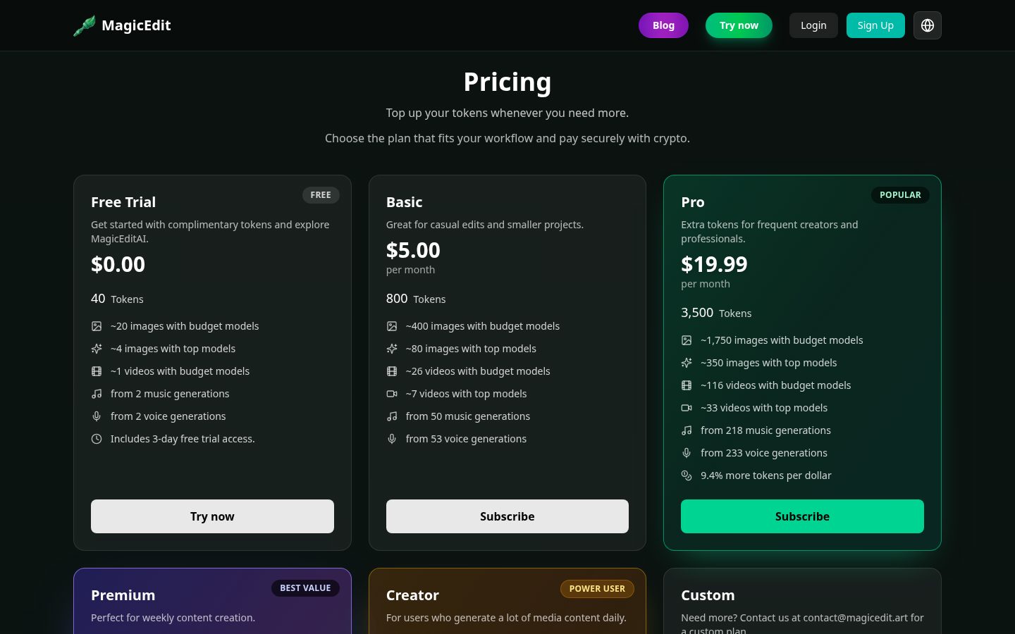 MagicEdit Pricing