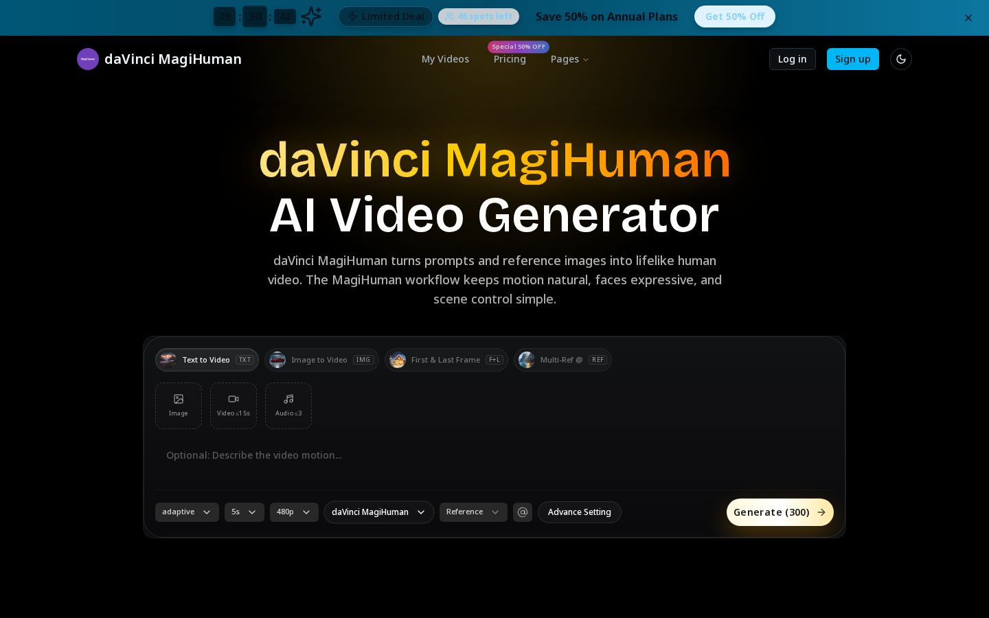 MagiHuman AI Video Generator Homepage