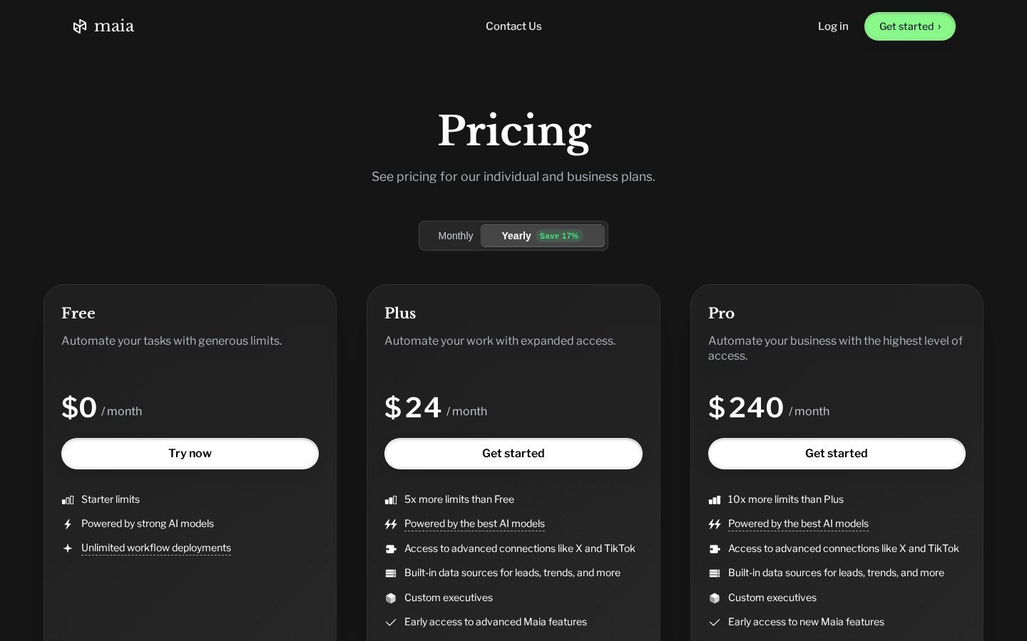 maia.is your AI that gets things done Pricing