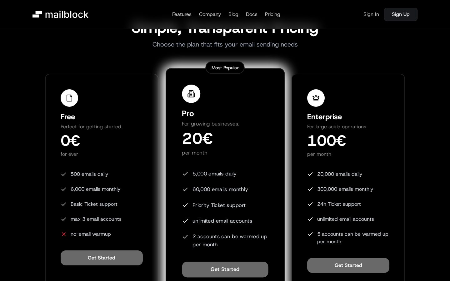 Mailblock Pricing