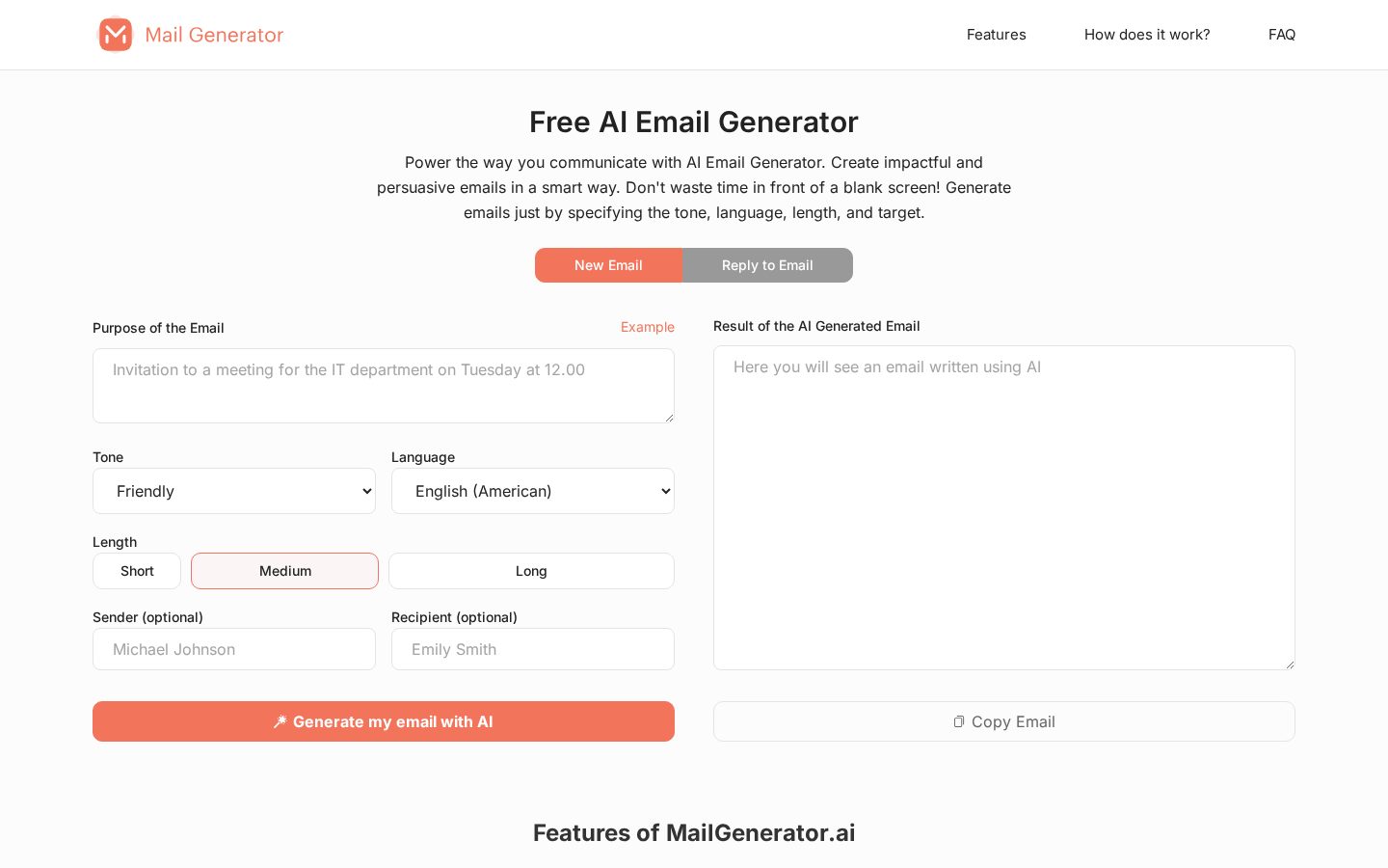MailGenerator.ai Homepage
