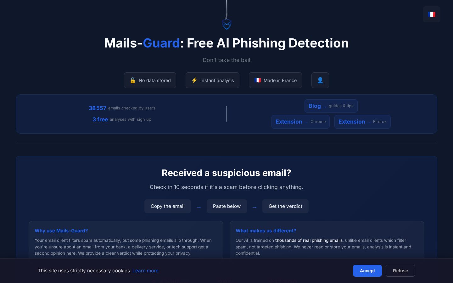 Mails-Guard AI Phishing Detector Homepage