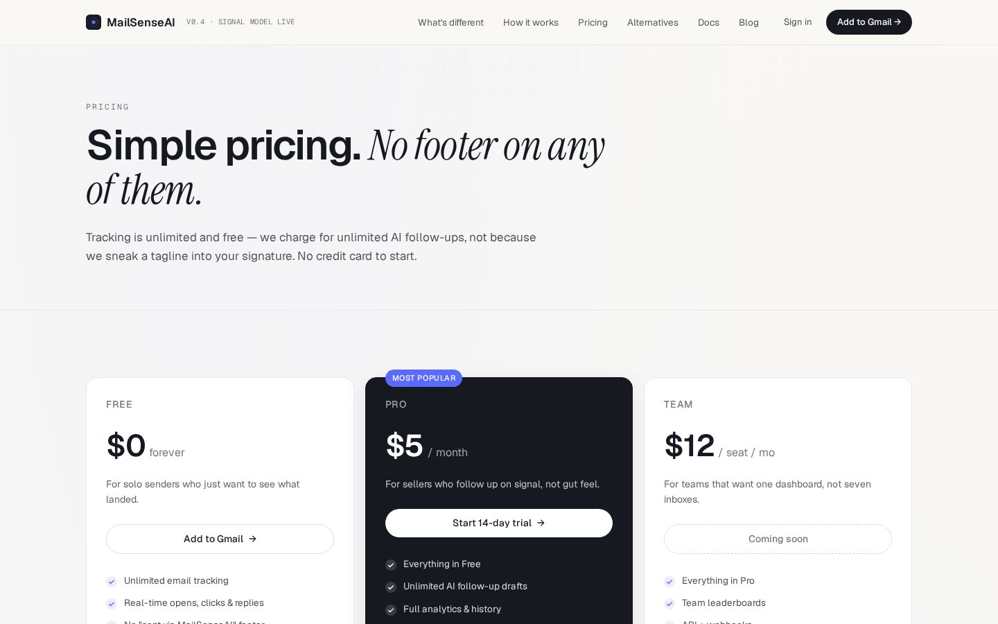 MailSenseAI Pricing