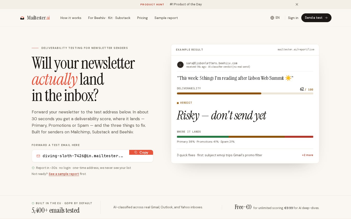 MailTester.AI Homepage