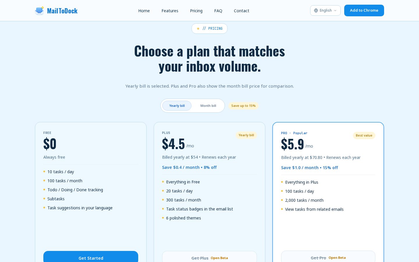 MailToDock Pricing
