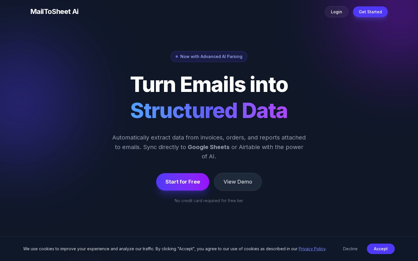MailToSheet Ai Homepage