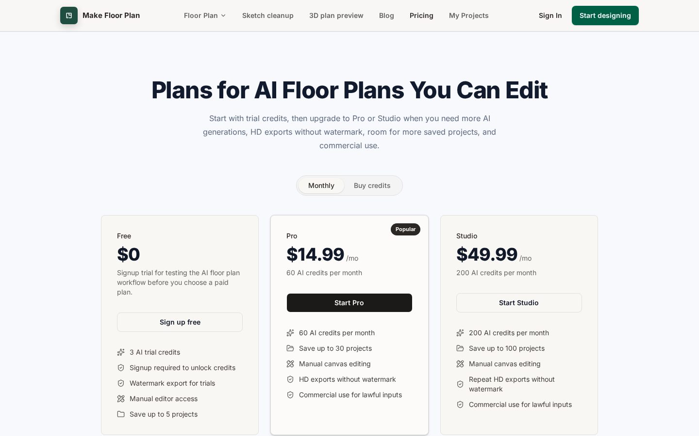 Make Floor Plan Pricing