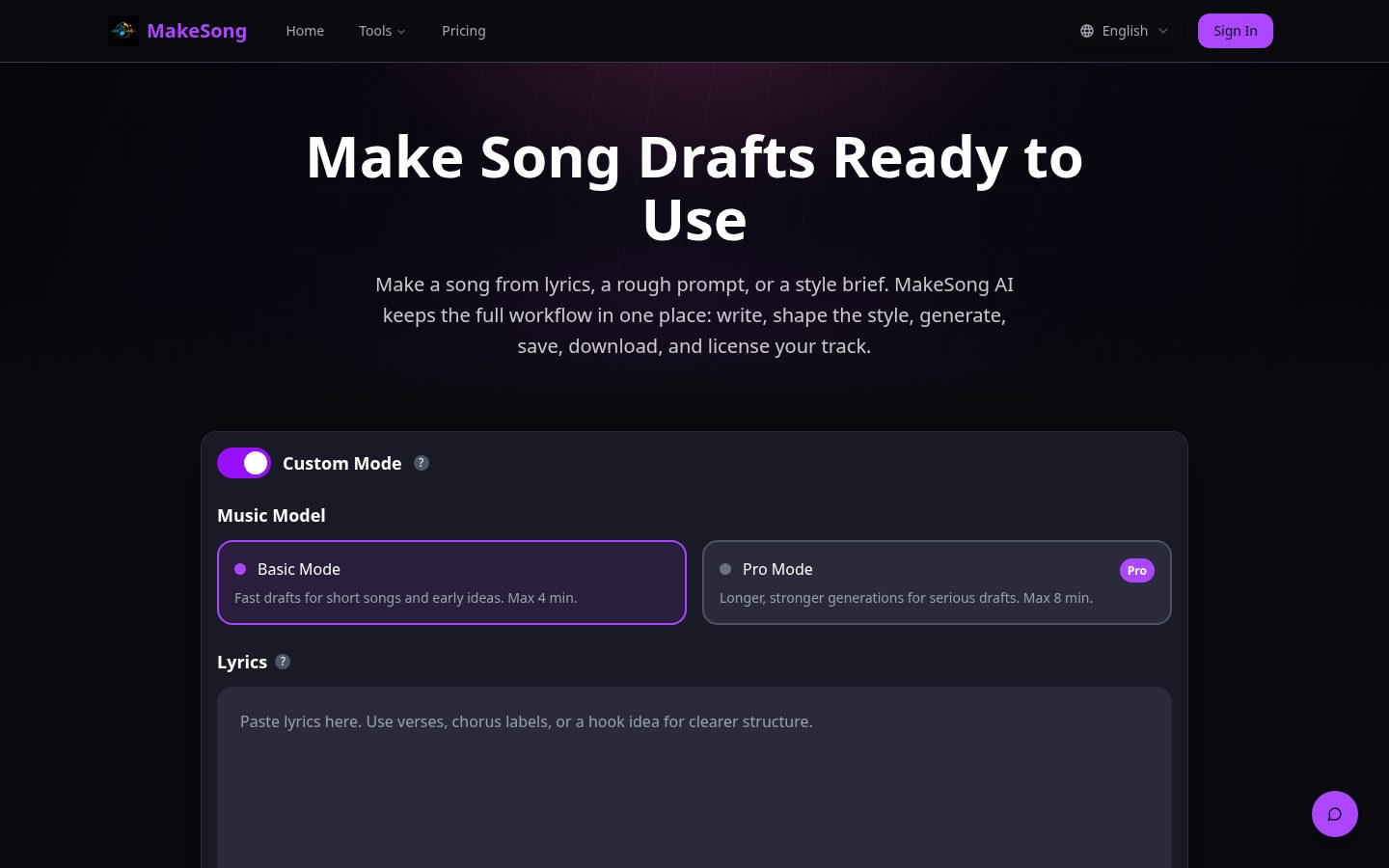 Make Song AI Homepage