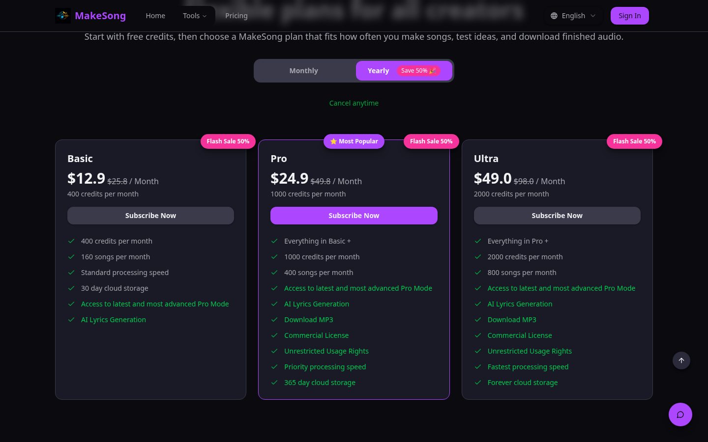 Make Song AI Pricing