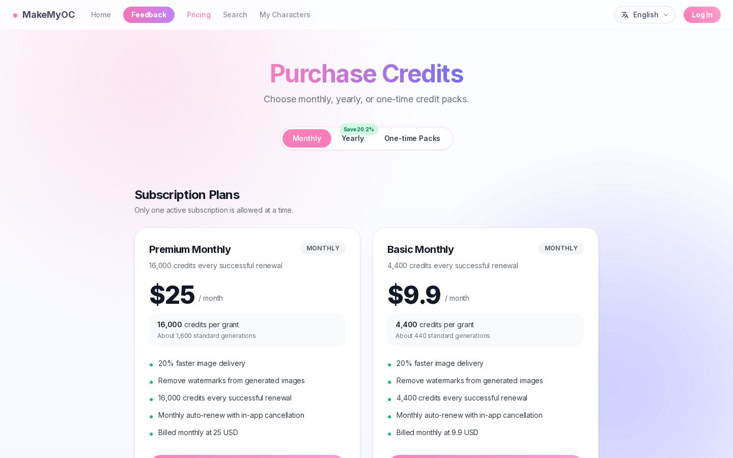 MakeMyOC Pricing