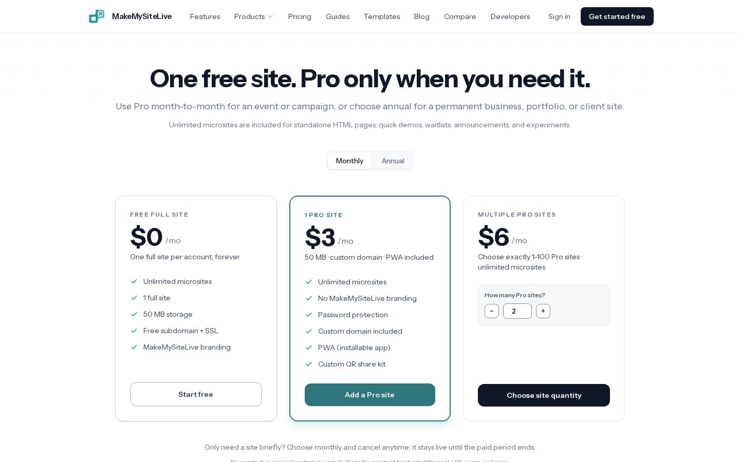 MakeMySiteLive Pricing