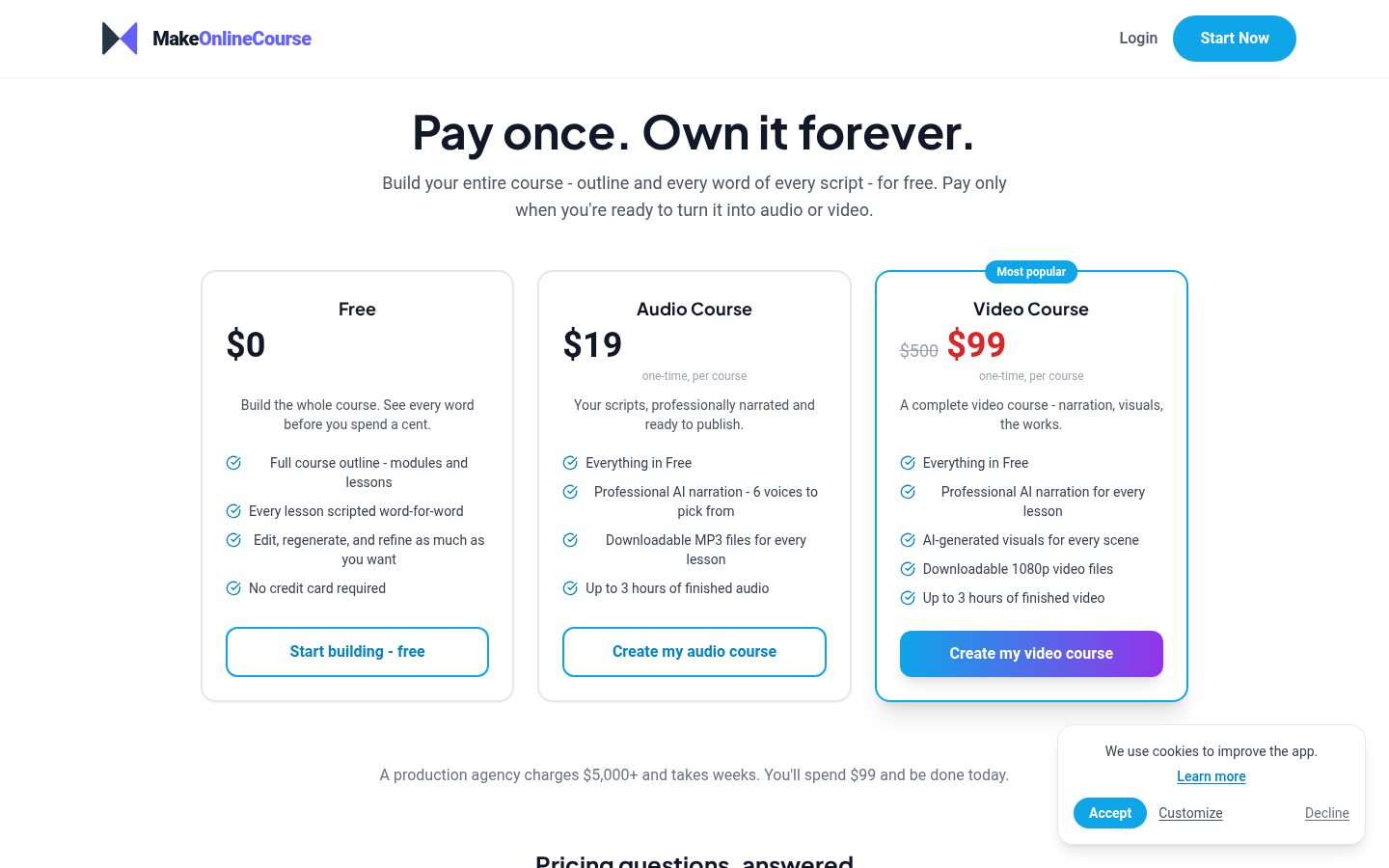 MakeOnlineCourse Pricing