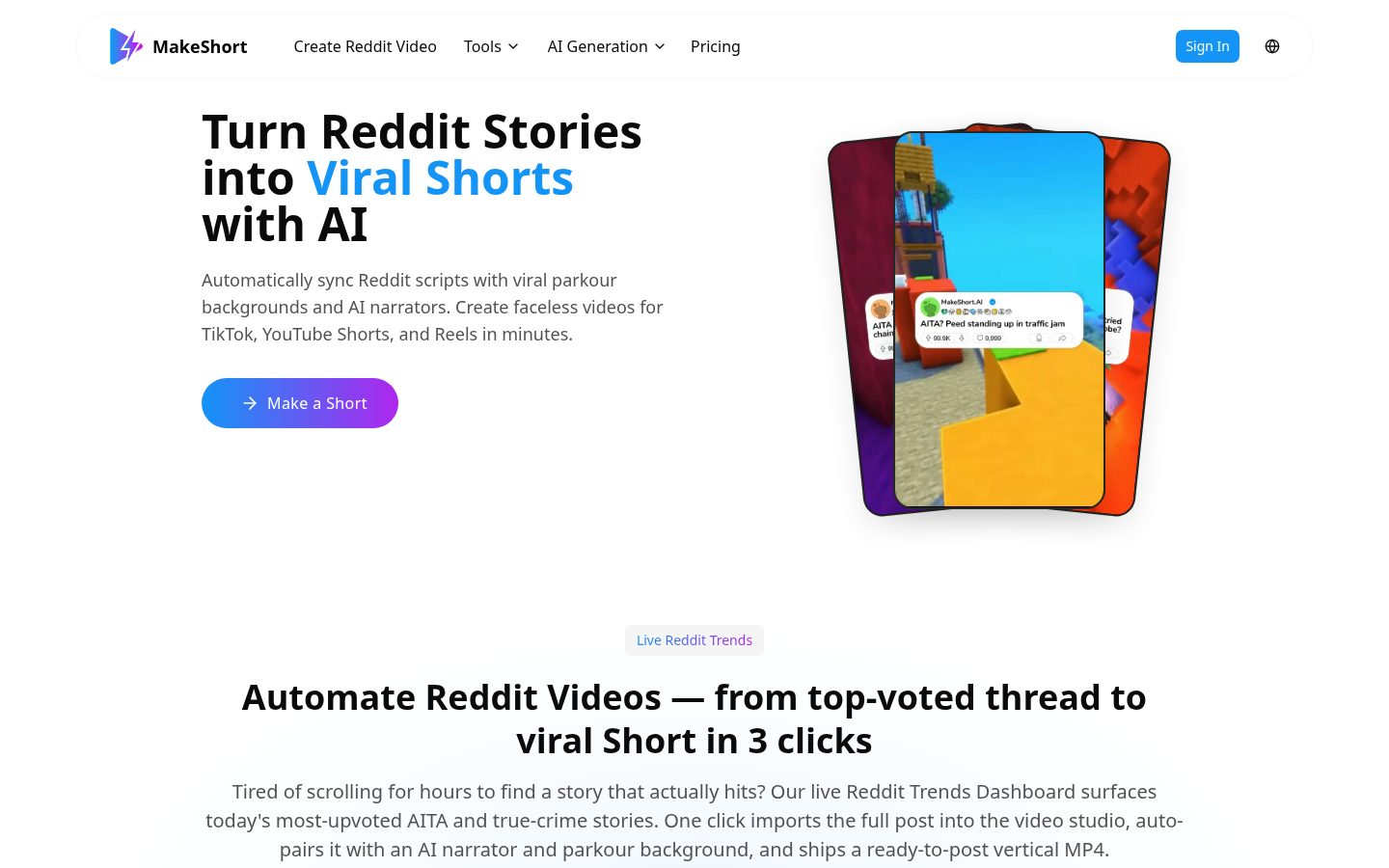 MakeShort.ai Homepage